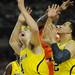 Michigan freshman Mitch McGary  and junior Jordan Morgan reach for the ball in the first half against Syracuse in the Final Four in Atlanta on Saturday, April 6, 2013. Melanie Maxwell I AnnArbor.com